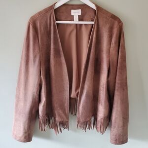 Chico's L Mocha Boho Western Coastal Cowgirl Rodeo Suedette Fringe Jacket